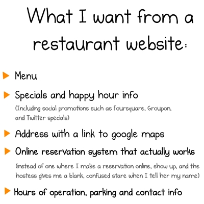 Keypoints for restaurant website